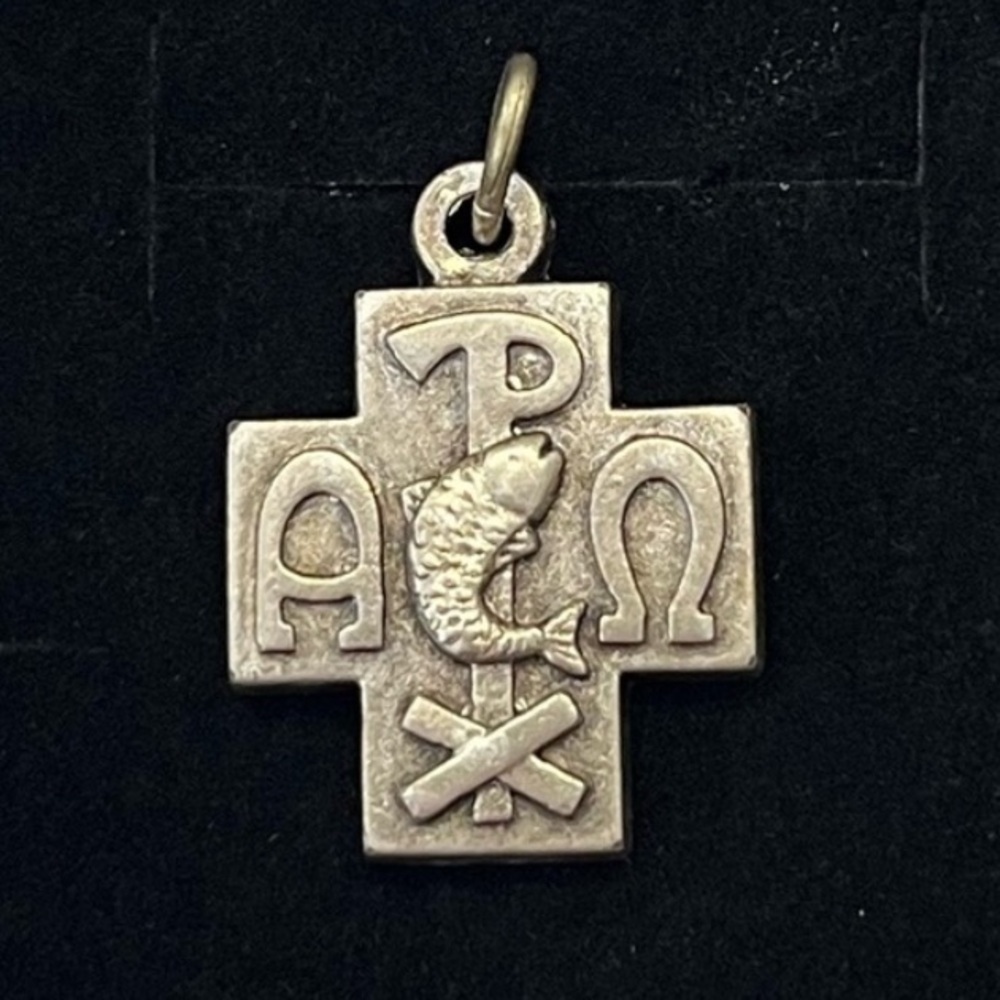 Vintage Italian PAX peace cross pendant Chi-Rho & fish.
Stamped ITALY